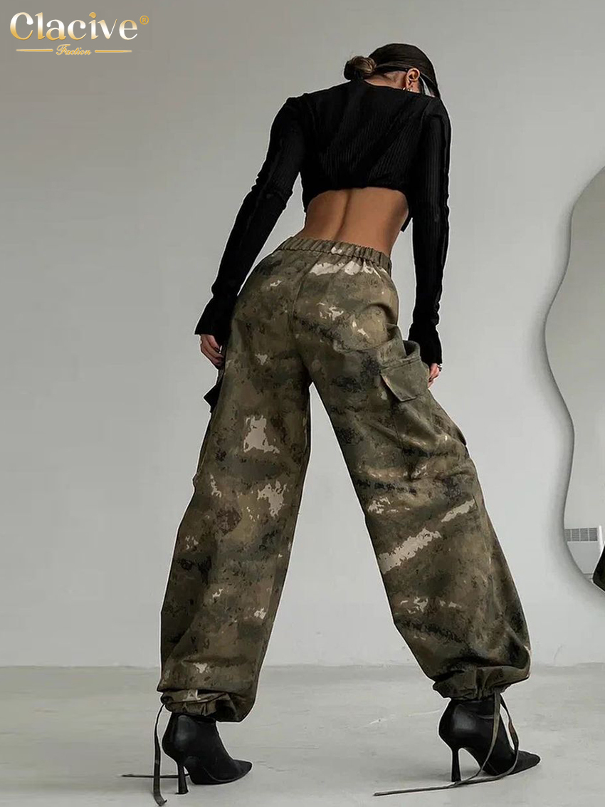 Women's Pants Capris Clacive Vintage Loose Camouflage Print Women'S Pants Fashion Low Waist Cargo Pants Streetwear Pockets Trousers Female C