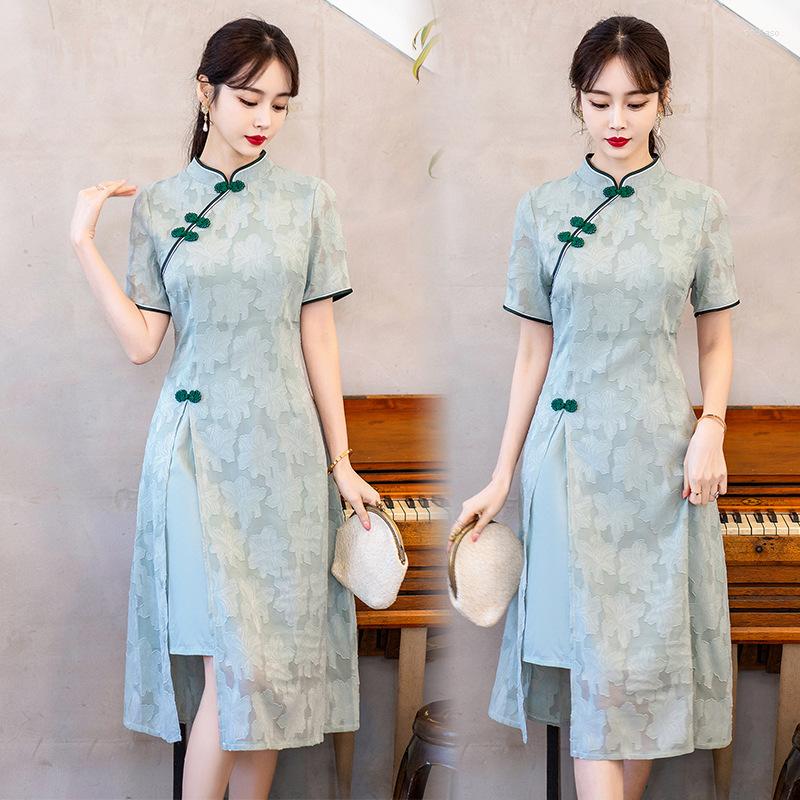 Ethnic Clothing FZSLCYIYI Sexy Jacquard Chiffon High Split Aodai Qipao Short Sleeve Chinese Cheongsam Daily Evening Dress
Ethnic Clothing FZSLCYIYI Sexy Jacquard Chiffon High Split Aodai Qipao Short Sleeve Chinese Cheongsam Daily Evening Dress