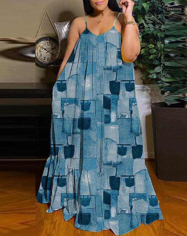 Casual Dresses Fashion Plus Size Denim Styled Print Pleated Hem V-neck Sleeveless Maxi Women's Dress
Casual Dresses Fashion Plus Size Denim Styled Print Pleated Hem V-neck Sleeveless Maxi Women's Dress