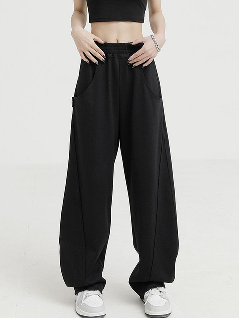 Women's Pants Capris Zoki Fashion Bf Oversize Sweatpants Streetwear High Waist Women Loose Y2K Wide Leg Pants Korean Vintage Pockets Casual Trous