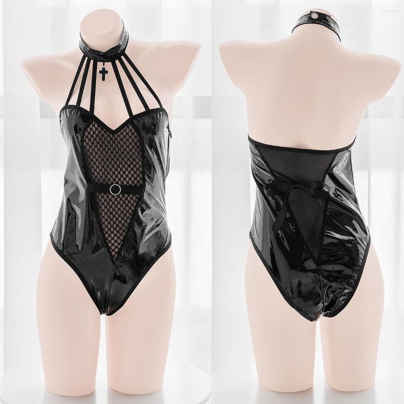 Bras Sets Anime Patent Leather Hollow Mesh Panel Sheer Bodysuit Sexy Halter High Cut Top Cosplay, Black
Bras Sets Anime Patent Leather Hollow Mesh Panel Sheer Bodysuit Sexy Halter High Cut Top Cosplay, Black