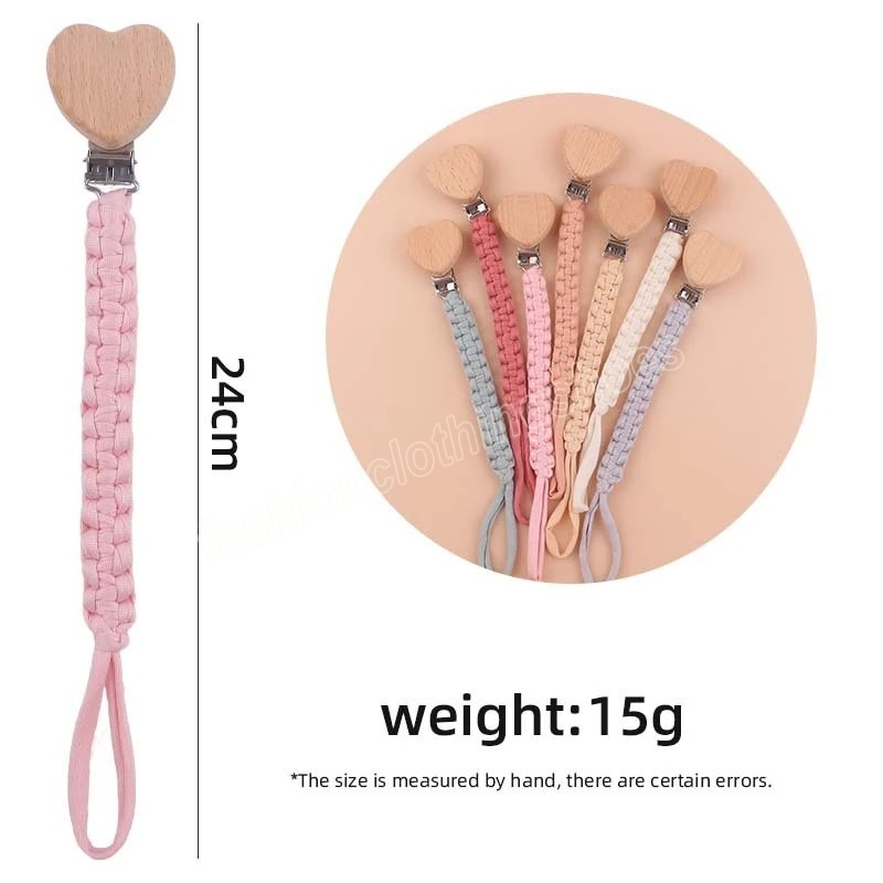 Heart Shape Beech Pacifier Clip DIY Newborn Accessories Baby Shower Gift Woven Pacifier Holder Infant Soother Dummy Clips Chain