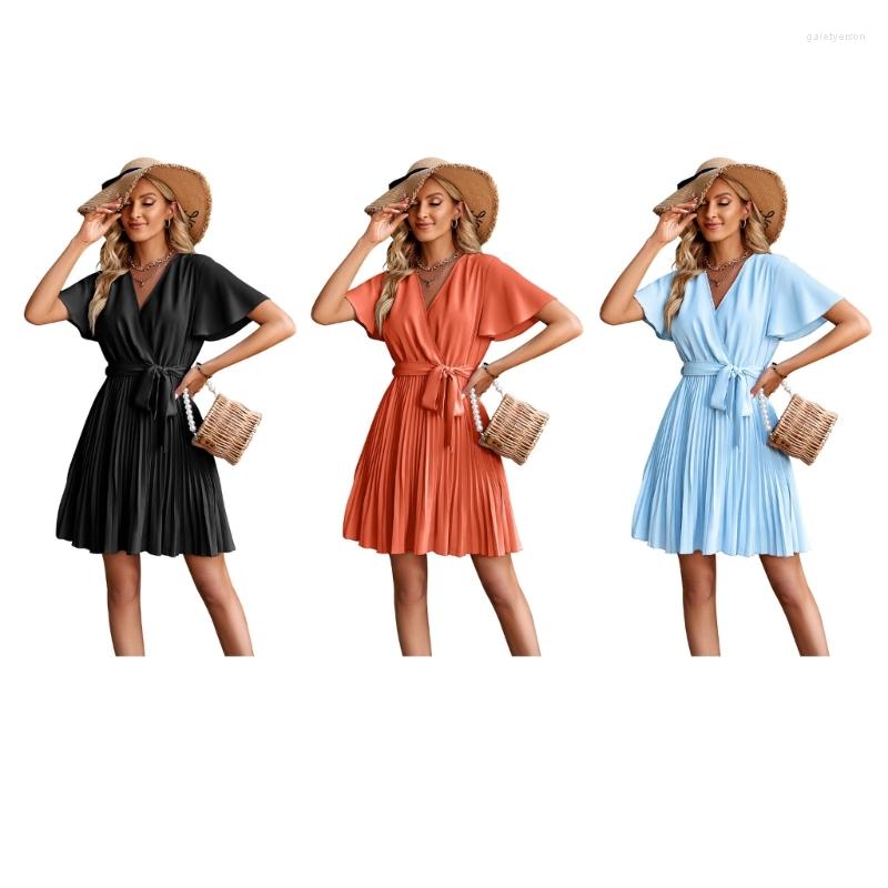 Casual Dresses 95AB Womens Ruffle Short Sleeve Sexy Wrap V-Neck Solid Color A-Line Mini Dress Belted High Waist Pleated Flared Swing, Black
Casual Dresses 95AB Womens Ruffle Short Sleeve Sexy Wrap V-Neck Solid Color A-Line Mini Dress Belted High Waist Pleated Flared Swing, Black