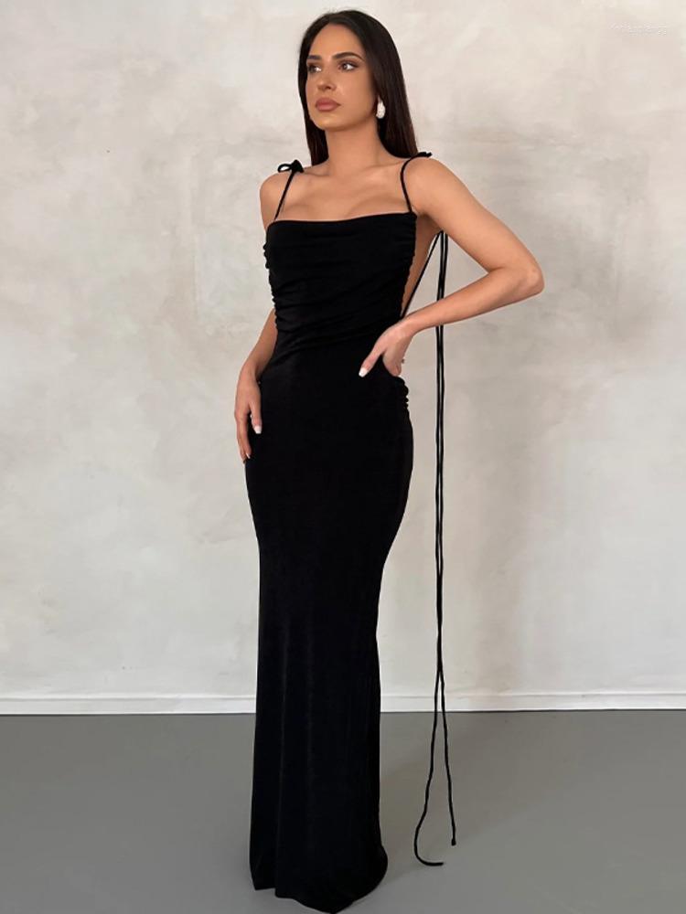 Casual Dresses Mozision Spaghetti Strap Backless Maxi Dress For Women Robe Elegant Sleeveless Lace-up Night Club Party Long Vestido, Black
Casual Dresses Mozision Spaghetti Strap Backless Maxi Dress For Women Robe Elegant Sleeveless Lace-up Night Club Party Long Vestido, Black