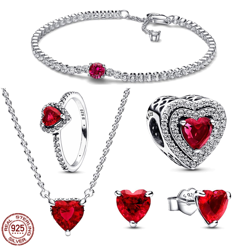 925 sterling silver charms bracelets jewelry five-piece set of Blink red heart series designer bracelet necklace ring fit pandora beautiful gift for girlfriend
925 sterling silver charms bracelets jewelry five-piece set of Blink red heart series designer bracelet necklace ring fit pandora beautiful gift for girlfriend