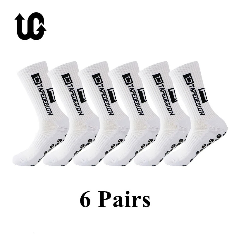 Sports Socks 6Pairs/Lot ANTI SLIP Tape Football Socks Mid Calf Non-Slip Soccer Sport Cycling Sports Mens Sock EU38-45 231113