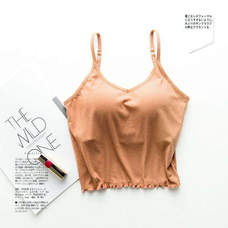 Camisoles Tanks Japanese thread cotton beauty back short tube top female straps chest pads exposed umbilical sling bra integrated vest wrapped 230413