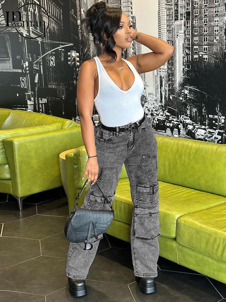Women's Pants Inwoman Fall Solid Jeans Cargo Casual Outfit For Women 2023 High Waist Straight Pocket Long Female Fashion Trousers, Gray
Women's Pants Inwoman Fall Solid Jeans Cargo Casual Outfit For Women 2023 High Waist Straight Pocket Long Female Fashion Trousers, Gray