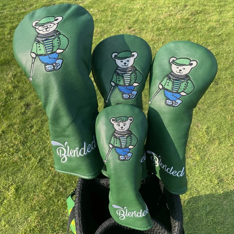 Other Golf Products 3 Colors Bear PU Leather Golf Club Headcover Set Golf 460CC Driver FW Fariway Wood Hybird Cover And Iron Cover Putter 231113