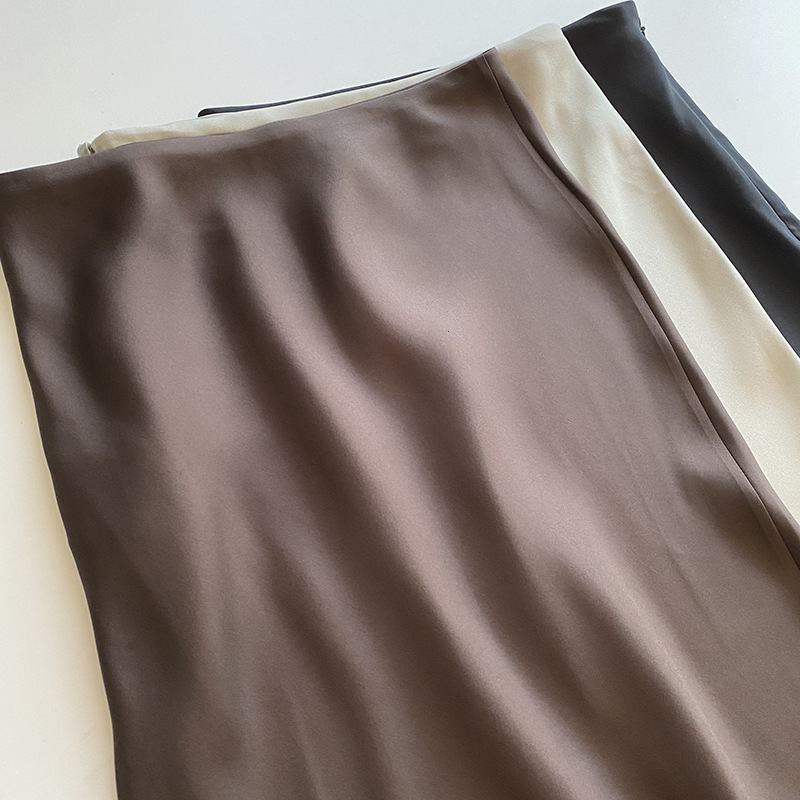Skirts Trumpet Midi Skirt Women Silk High Waist Solid Color Ladies Jupe Spring Summer 230413