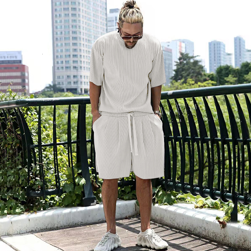 Men's Tracksuits 2023 Spring Summer Casual Ribbed Two Piece Set Clothing Short Sleeve O Neck T Shirt And Shorts Suit Men Fashion Streetwear 230413, 01 white 
Men's Tracksuits 2023 Spring Summer Casual Ribbed Two Piece Set Clothing Short Sleeve O Neck T Shirt And Shorts Suit Men Fashion Streetwear 230413, 01 white