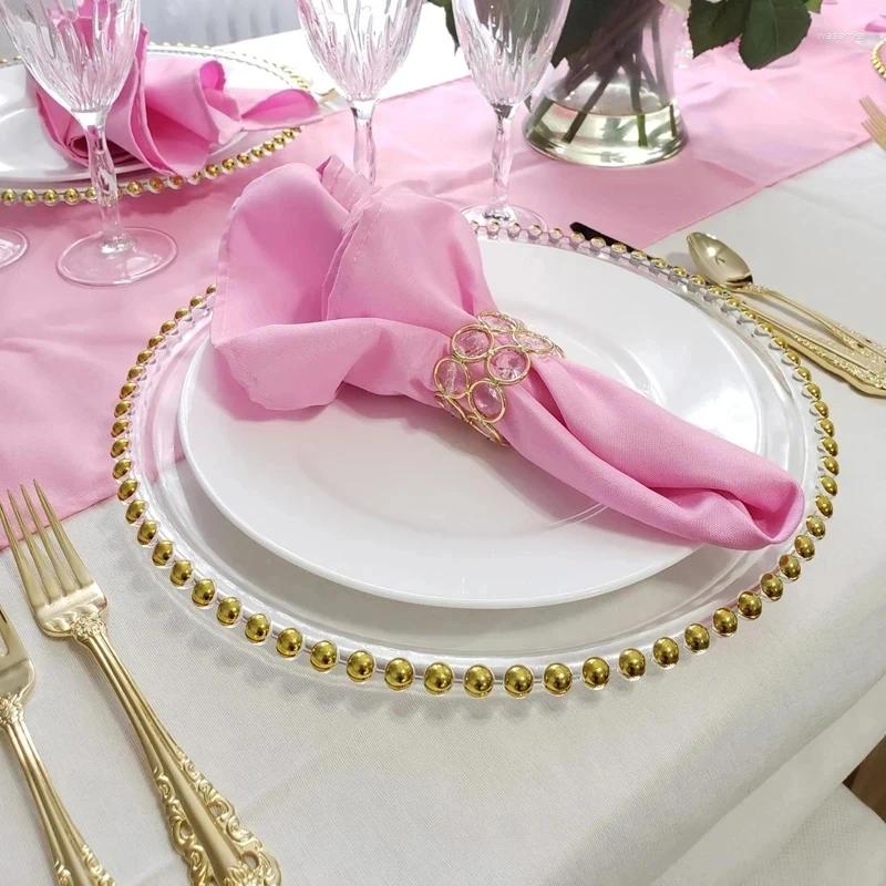 Plates /100 Pieces Clear Plastic Charger With Gold Beads Rim Acrylic Decorative Service Plate B5