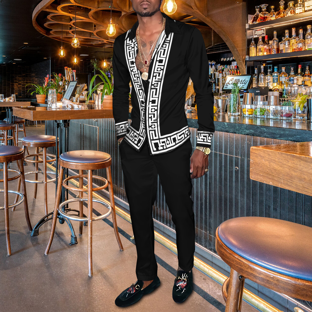 Mens Tracksuits Autumn Mens SingleBreasted Shirt Matching pants Retro Pattern 3D Printed Trousers Same Color Casual Young Style S4XL 230413