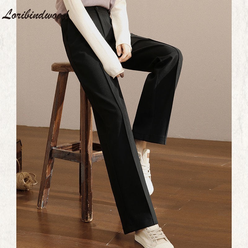 Women's Pants Capris Woolen Pants wool Women's Winter High-waist Wide-leg Pants Loose Casual Straight-leg Pants Are Thin and Fall Mopping Pa
