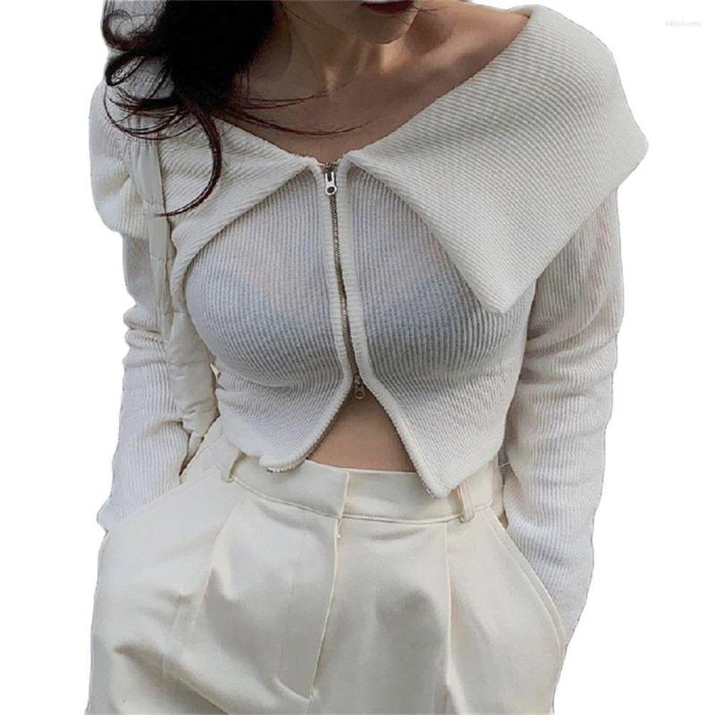 Women' Knits Fashion Europe-USA Style Women Lapel Double Zipper Dew Navel Slim Short Kniting Sweater, Dark grey
Women' Knits Fashion Europe-USA Style Women Lapel Double Zipper Dew Navel Slim Short Kniting Sweater, Dark grey