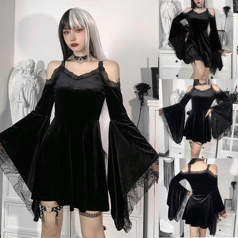 Party Dresses Gothic Aesthetic Women Autumn Goth Grunge Lace Patchwork Flare Sleeve Mini Dress Retro Velvet Punk Vestidos, Black
Party Dresses Gothic Aesthetic Women Autumn Goth Grunge Lace Patchwork Flare Sleeve Mini Dress Retro Velvet Punk Vestidos, Black