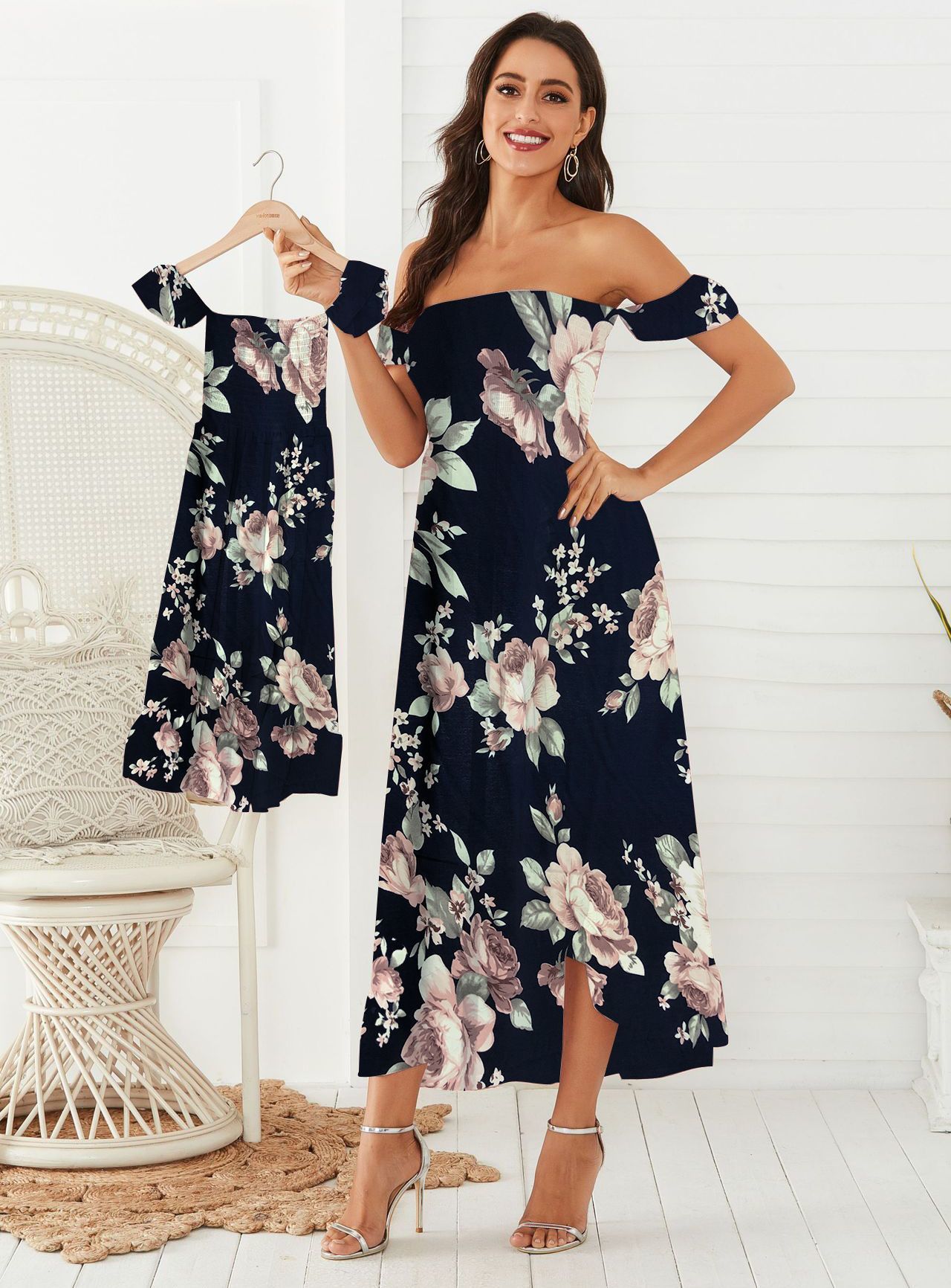 Family Matching Outfits Mother and Daughter Matching Dress Summer Family Clothes Off Shoulder Short Sleeve Ruffle Dress Mommy and Me Dress Outfits 230