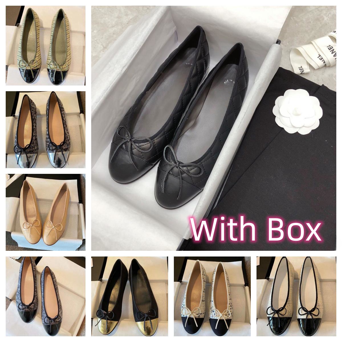 High Quality bowknot Ballet Flats Classic Designer shoes Women wedding dress Leather Tweed Cloth Color Splice Bow Round Fashion summer party Womens sandals with box