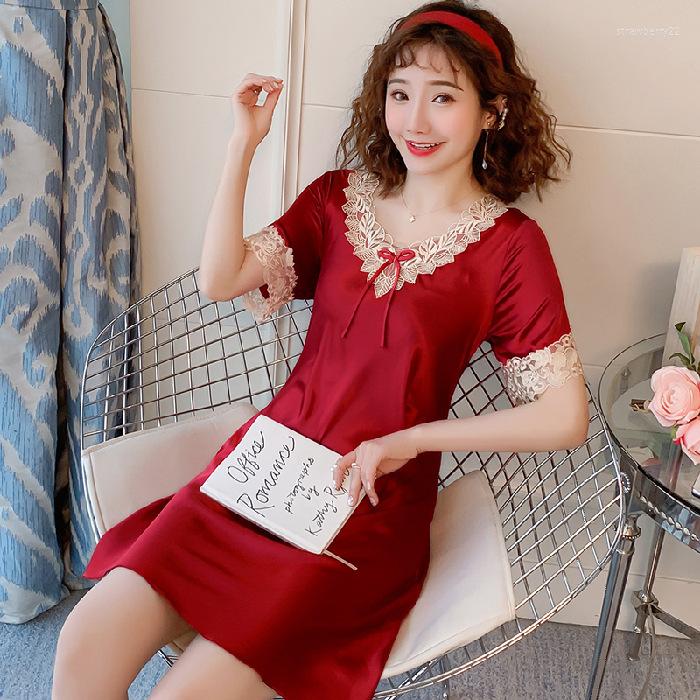 Women's Sleepwear Ice Silk Nightdress Women's Summer Thin Sexy Short Sleeve Pajamas Women Lace Home Wear Nightgown Robe Sets
Women's Sleepwear Ice Silk Nightdress Women's Summer Thin Sexy Short Sleeve Pajamas Women Lace Home Wear Nightgown Robe Sets
