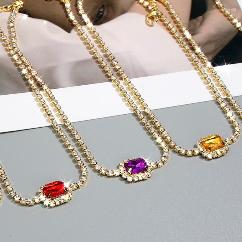 Chains FLatfoosie Multicolor Square Rhinestone Pendant Necklace For Women Shiny Crystal Clavicle Chain Fashion Jewelry Party Gifts 
Chains FLatfoosie Multicolor Square Rhinestone Pendant Necklace For Women Shiny Crystal Clavicle Chain Fashion Jewelry Party Gifts