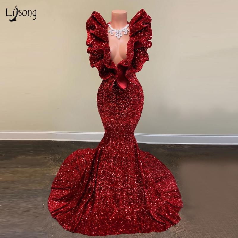 Party Dresses Long Sparkly Prom 2023 Real V-neck Sleeveless Mermaid Ruffles Burgundy Sequin African Black Girls Dress Gowns, Beige
Party Dresses Long Sparkly Prom 2023 Real V-neck Sleeveless Mermaid Ruffles Burgundy Sequin African Black Girls Dress Gowns, Beige
