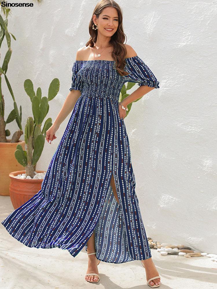 Casual Dresses Women Boho Summer Side Split Maxi Dress Sexy Off Shoulder Thigh Shirred High Waist Holiday Beach Striped Print Long, Maxi dress 02
Casual Dresses Women Boho Summer Side Split Maxi Dress Sexy Off Shoulder Thigh Shirred High Waist Holiday Beach Striped Print Long, Maxi dress 02