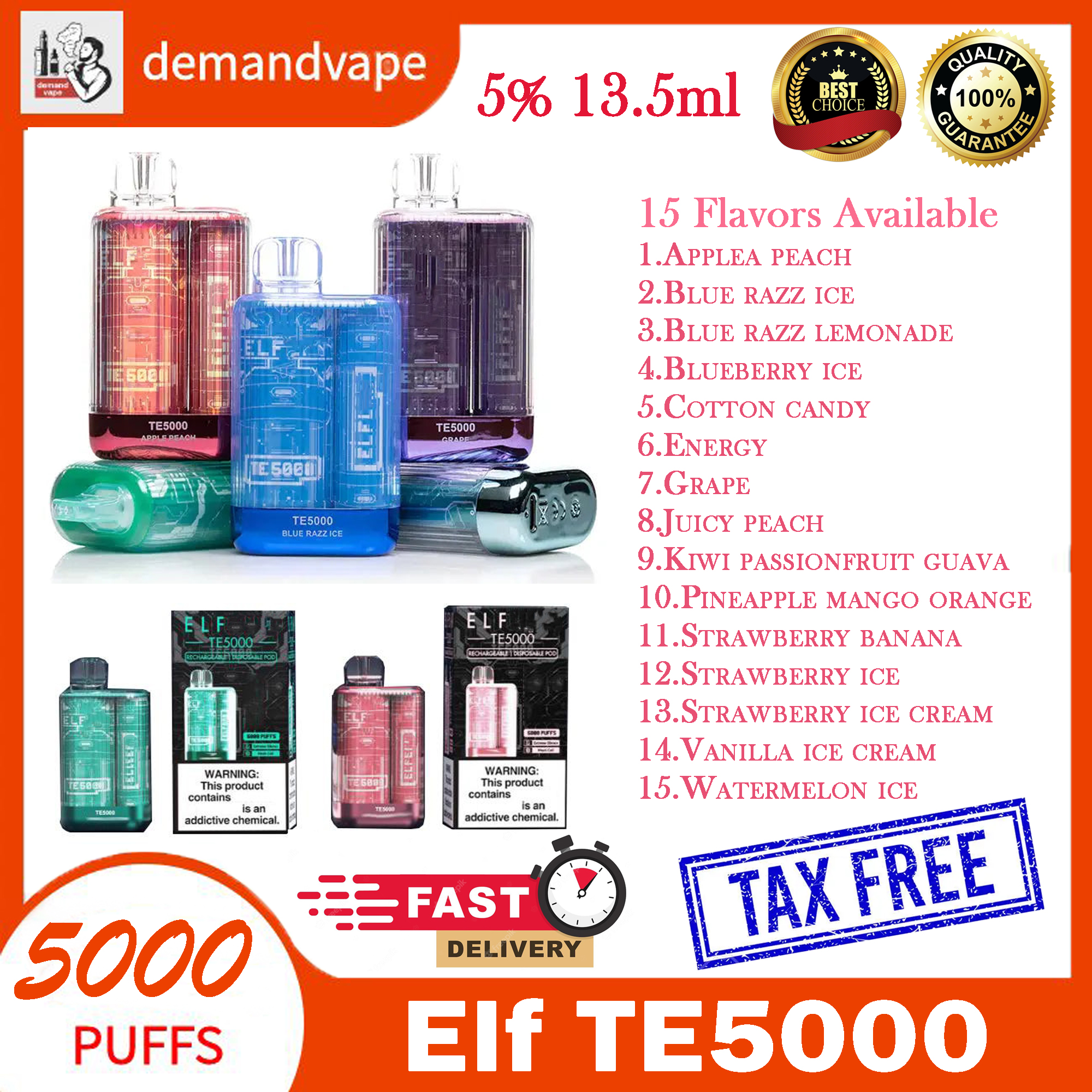 EIf TE5000 E Cigarettes 5000 Puffs Disposable Vape Pen 13.5ml Prefilled Mesh Coil Pods Cartridge 550mAh Rechargeable Battery VS Elf BC5000 Ultra Elux Legend Randm
EIf TE5000 E Cigarettes 5000 Puffs Disposable Vape Pen 13.5ml Prefilled Mesh Coil Pods Cartridge 550mAh Rechargeable Battery VS Elf BC5000 Ultra Elux Legend Randm