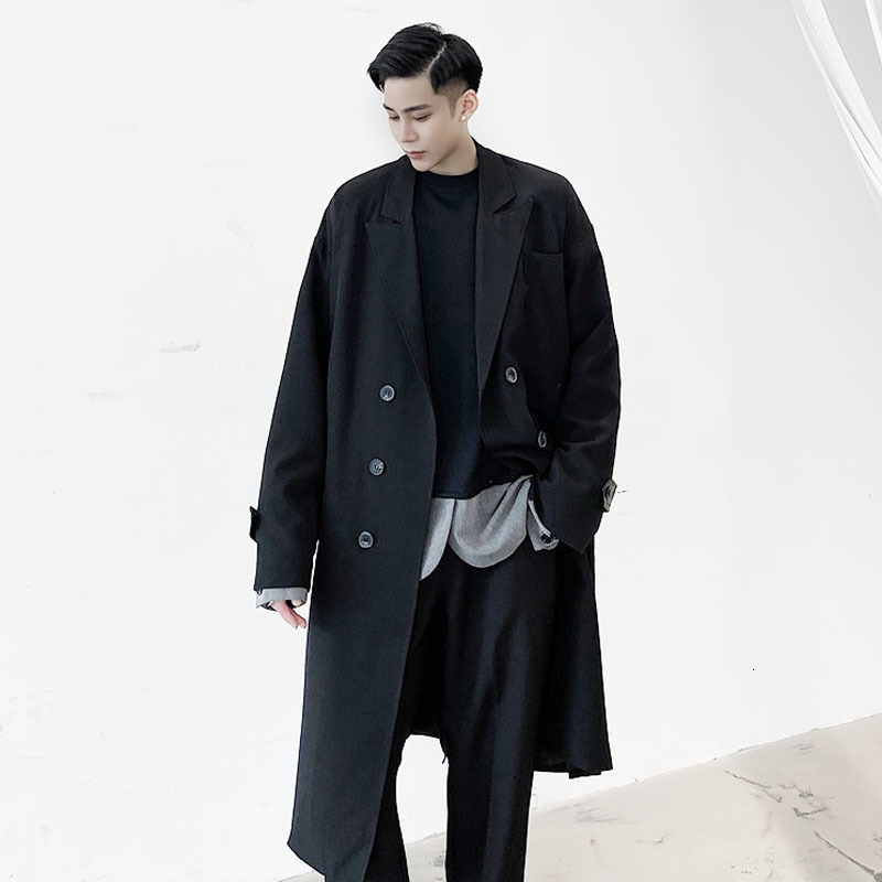Men's Trench Coats coat Men Vintage Korean Fashion Double Breasted Loose Causal Long Coat Outerwear Autumn Winter Male Overcoat Jacket 230413Z