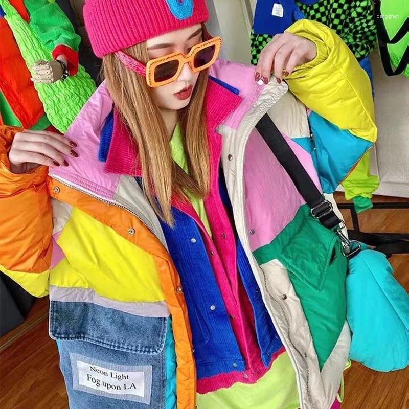 Women's Trench Coats Colorful White Down Parka Winter Warmer Thicken Streetwear Puffer Jacket Hooded Long Sleeve Loose Outerwear Coat