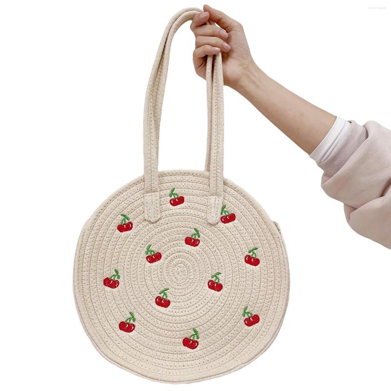 Evening Bags Ladies's Woven Shoulder Bag Large Capacity Embroidery Cherry Round Handbag For Casual Daily, Beige
Evening Bags Ladies's Woven Shoulder Bag Large Capacity Embroidery Cherry Round Handbag For Casual Daily, Beige