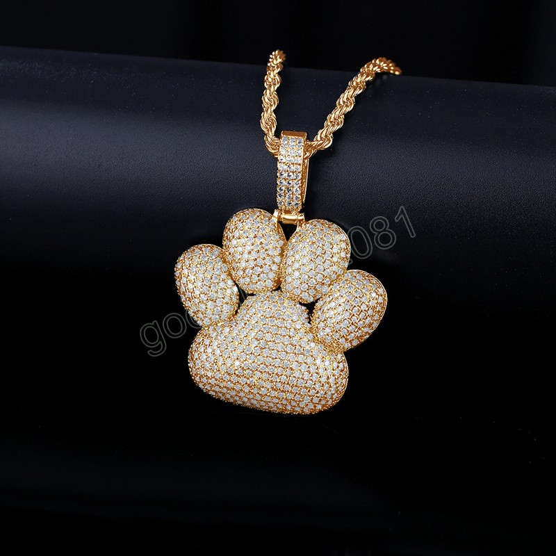 Iced Out Paw Shape Pendants Necklace With Bling Zircon For Women Men Hip Hop Jewelry With Long Chain