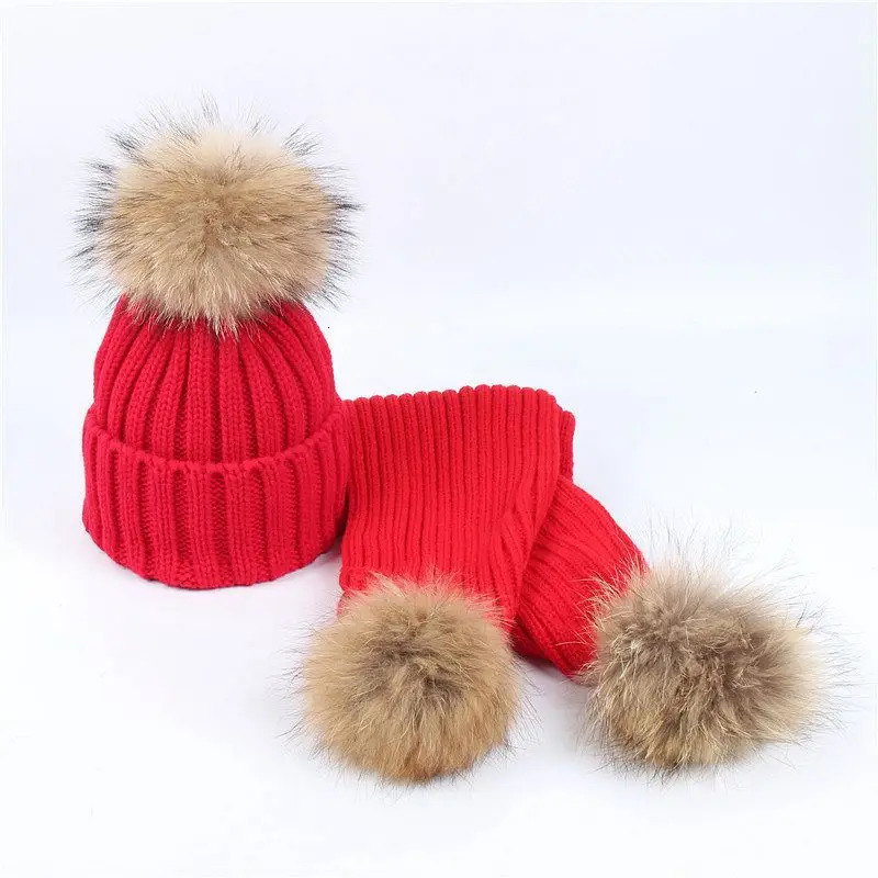 Scarves Wraps Winter Baby Boy Scarf Knitted Raccoon Fur Toddler Gilrs Hat Warm Children Clothes Windproof Kids Snow Wear Cute Child Clothing 231113