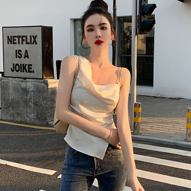 Camisoles Tanks Summer Irregular Sleeveless Women Camisole Korean Fashion Ladies Casual Slim Chain Tank Top Female Tops Backless Women Camis 230413