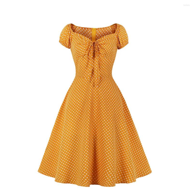Party Dresses Tie V Neck Polka Dot Casual Summer Women Dress High Waist Vintage Retro Ladies Vestidos 1950s Style, Yellow
Party Dresses Tie V Neck Polka Dot Casual Summer Women Dress High Waist Vintage Retro Ladies Vestidos 1950s Style, Yellow