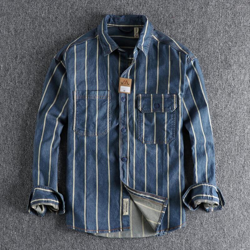 Men's Casual Shirts Autumn Custom Woven Striped Washed Used Denim Shirt Men's Work Style American Retro Trend Youth, Dark blue
Men's Casual Shirts Autumn Custom Woven Striped Washed Used Denim Shirt Men's Work Style American Retro Trend Youth, Dark blue