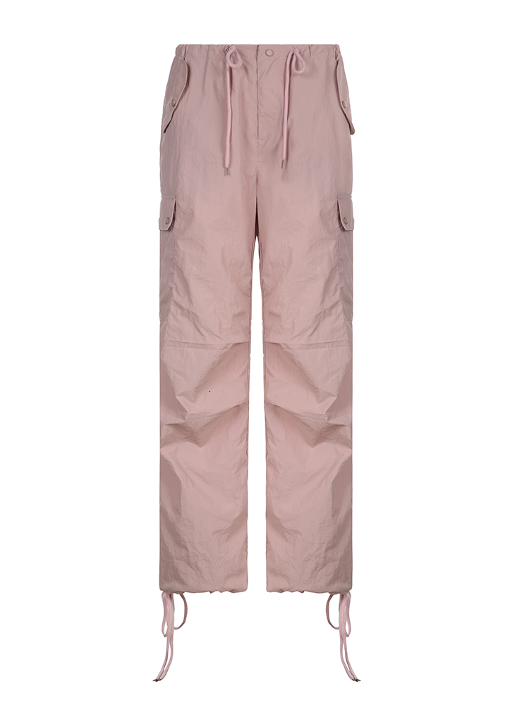 Women's Pants Capris Weekeep Summer Baggy Cargo Pants Low Rise Drawstring Fashion Pocket Casual Pants Kawaii Pink Women's Trousers y2k Aesth