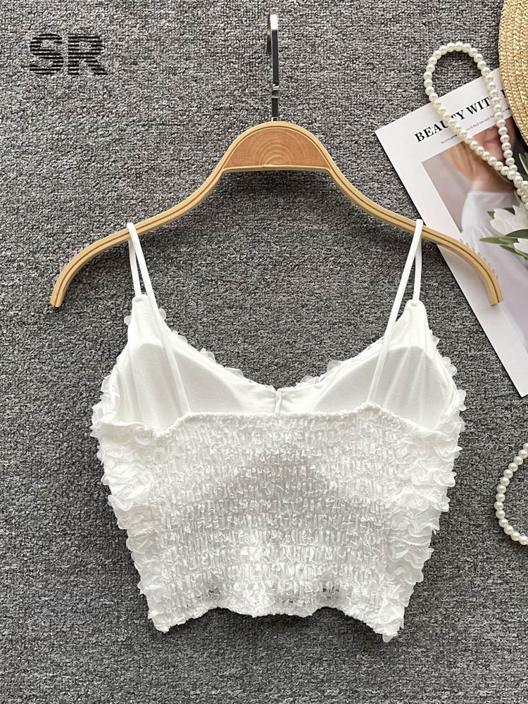 Camisoles Tanks SINGREINY Floral Hook Sexy Camisole Women Backless Elastic Waist White Outwear Fashion Ladies Streetwear Summer Tank Top 230413