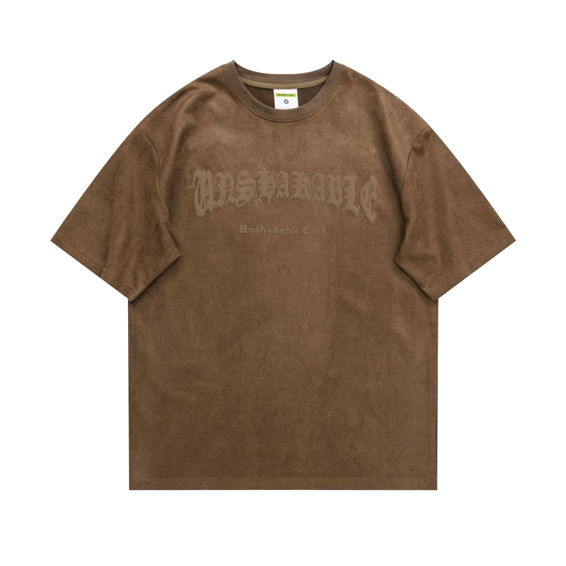 2023 Men' T-Shirts Summer American Retro Letter Pattern Short Sleeve Suede Couple Tees, Brown
2023 Men' T-Shirts Summer American Retro Letter Pattern Short Sleeve Suede Couple Tees, Brown