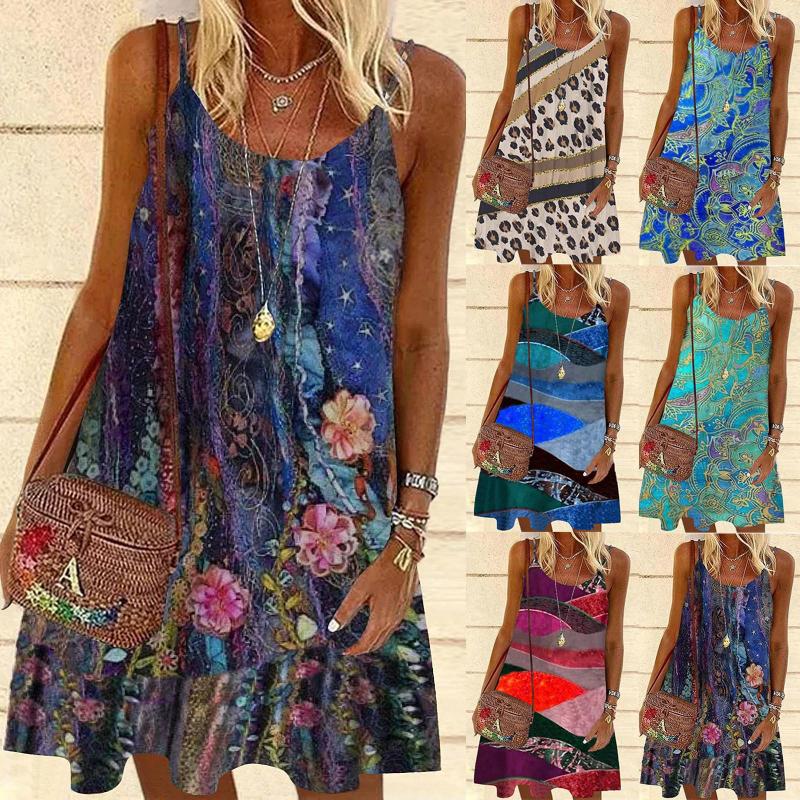 Casual Dresses Womens Summer Print Color Block Sleeveless Dress A-Line Maxi Mini Sundress, White 
Casual Dresses Womens Summer Print Color Block Sleeveless Dress A-Line Maxi Mini Sundress, White