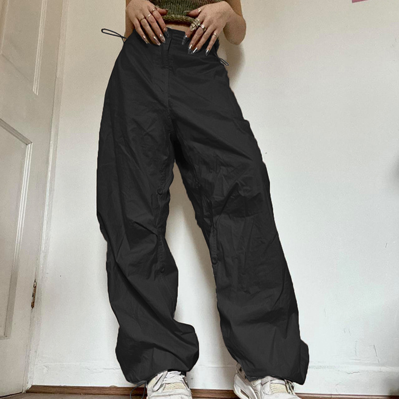 Women's Pants Capris Women Casual Joggers Pants Vintage Hip Hop Low Waist Solid Baggy Trousers Y2K Fashion Streetwear Drawstring Wide Leg Cargo P