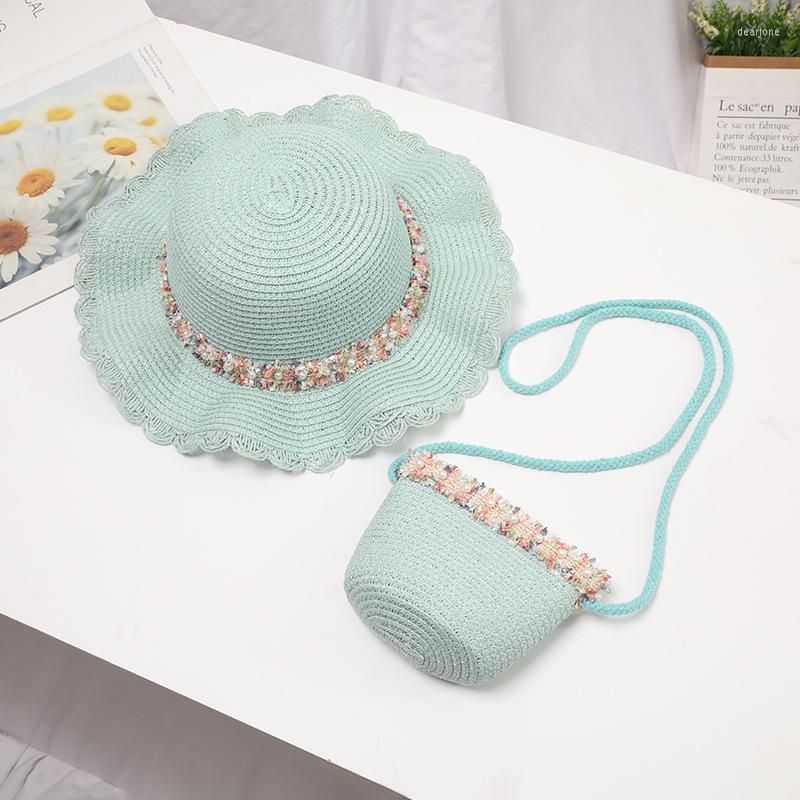 

Hats Summer Straw Weave Hat Bag For Girl Floral Sun Caps Baby Sweet Sandy Beach Backpack Messenger Pocket Headgear Cute Coin Purse
