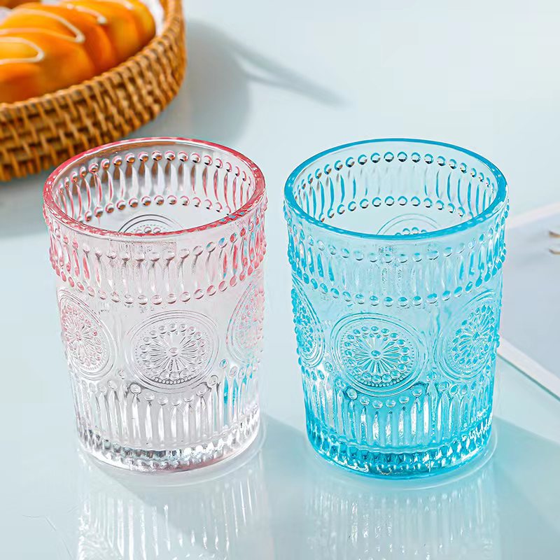Vintage Drinking Glasses Romantic Water Glasses Embossed Romantic Glass Tumbler for Juice Beverages Beer Cocktail wholesale