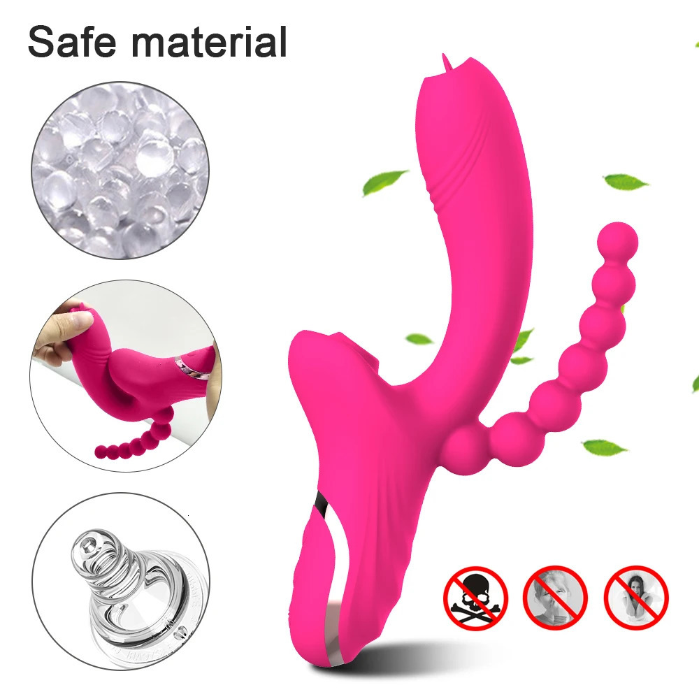 Vibrators 3 in 1 Clit Sucker Dildo Vibrator for Women Clitoris G Spot Tongue Licking Vacuum Stimulator Sex Toys Adult Goods Female 231124