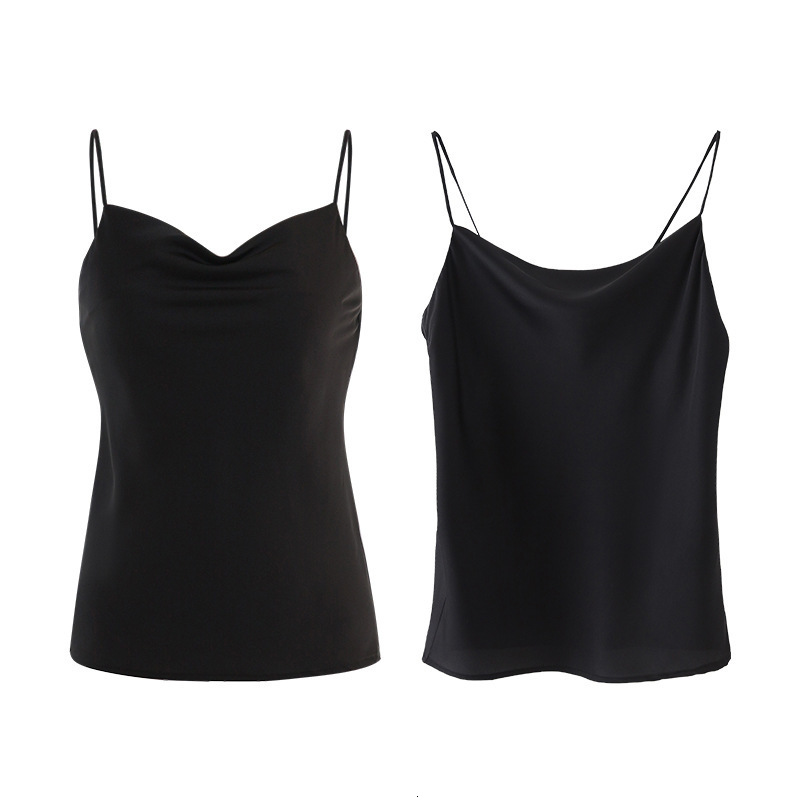 Camisoles Tanks Spring Satin Sexy Women's Tops Solid Black Backless Satin Spaghetti Strap Female Vest Elegant Fashion Loose Casual Lady Top 23041