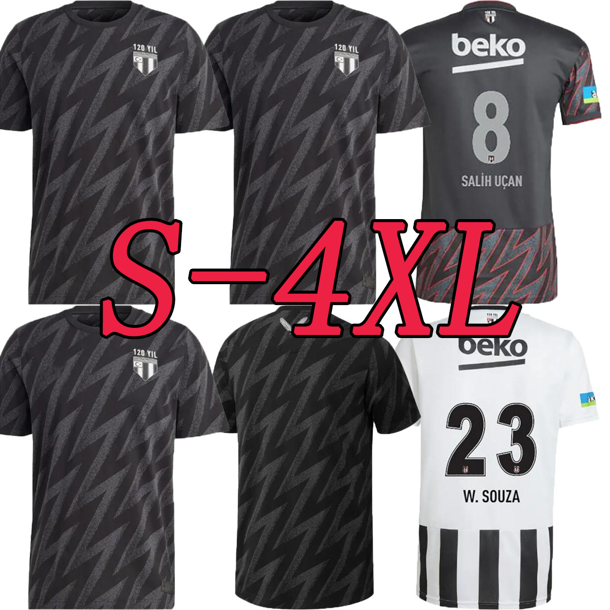 S-4XL Soccer Jerseys 120th Besiktas ROSIER MONTERO SOUZA NKOUDOU SALIH UCAN HUTCHINSON GHEZZAL NECIP W. SOUZA KARAMAN Football Shirt, Black