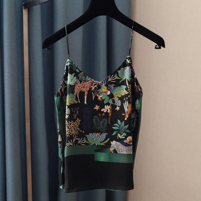 Camisoles Tanks National Style Spring Summer Women Sexy Spaghetti Strap Tank Top Vintage Print Camis Femme chiffon V Neck Tops S808 230413