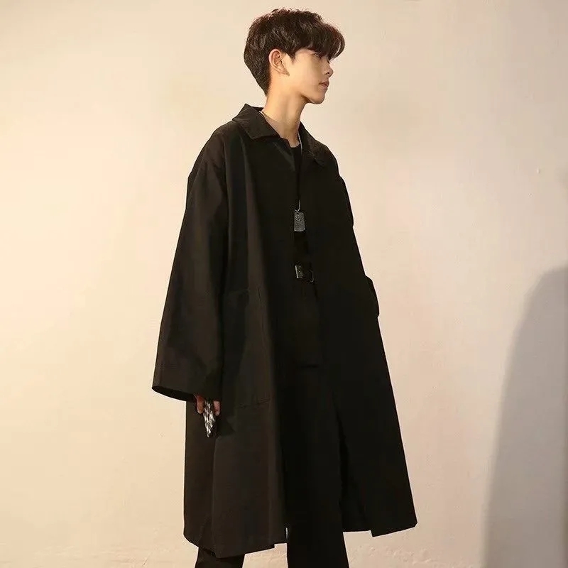 Men's Trench Coats Men Long Sleeve Autumn Loose Solid Fashion Streetwear Wlid Vintage Black Students Outerwear Spring Windbreaker 230413Z