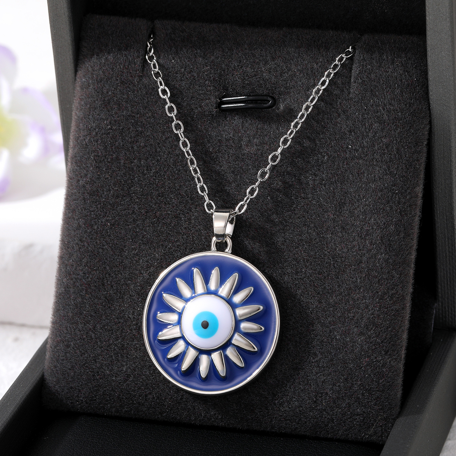 S3561 Geometric Evil Eye Pendant Necklace For Women Enamel Turkish Blue Eyes Choker Necklaces