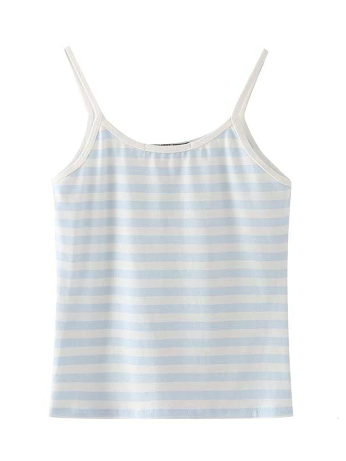 Camisoles Tanks PUWD Casual Women Blue Stripe Tank Summer Fashion Ladies Falsie Slim Print Patchwork Top Female Chic Soft Cotton Tops 230413