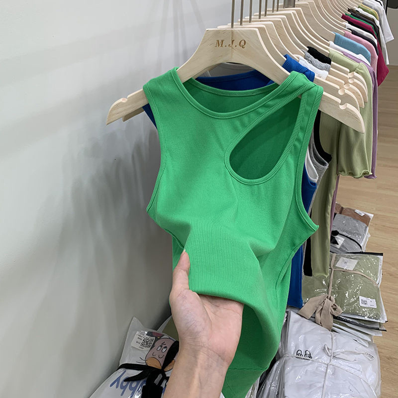 Camisoles Tanks Sexy Hollow Out Screw Thread Tank Top Women Summer Camisole Crop Tops Vest Female Basic Elastic Tshirts 230413